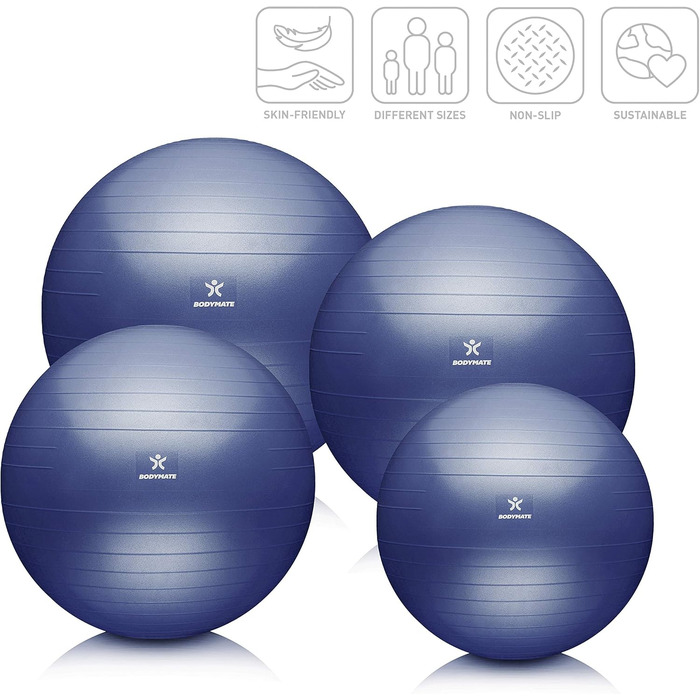 М'яч для фітнесу BODYMATE: фітбол для занять, йоги, офісного використання, 55 см (до 154 см)