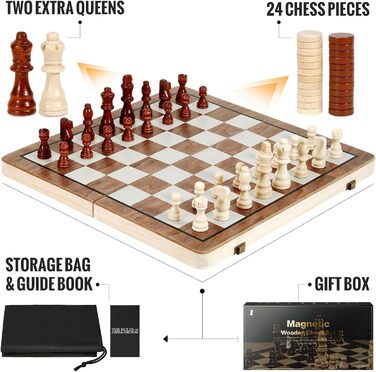 Магнітний набір для гри в шахи з дерева HAVNIDY, ручної роботи, складаний, з місцем для зберігання, для подорожей та сімейних ігор