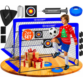Ворота для футболу KESSER® 2 шт. | Чудовий подарунок для дітей, для гри в приміщенні та на вулиці. В комплекті: конуси, мішень, спортивна сумка, насос для м'яча (блакитний)