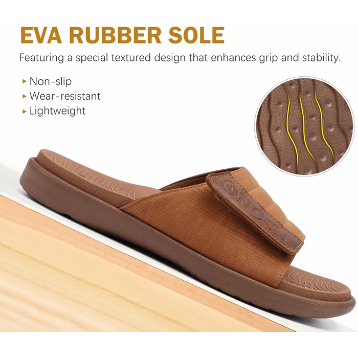 Чоловічі сандалі ONCAI з регульованими ремінцями, відкритим носком, спортивні слайди, пляжні сандалі з м'якою устілкою та підтримкою склепіння стопи, розмір 43.5 EU, хакі