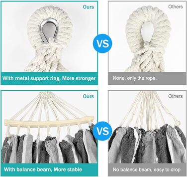 Гамак для відпочинку на відкритому повітрі: кемпінгу, балкону, тераси, саду. З дерев'яною перекладиною та сумкою для перенесення (сірий & білий)