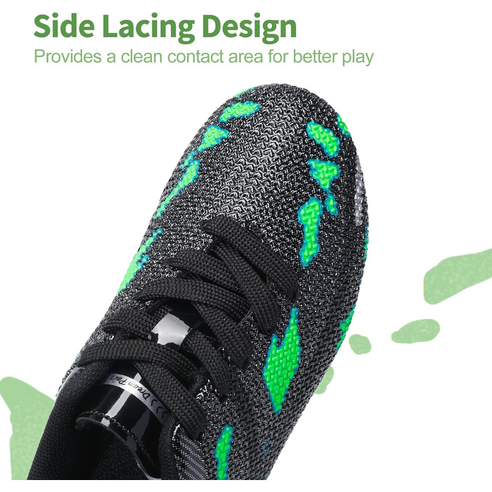 Дитячі футбольні кросівки DREAM PAIRS для дівчаток та хлопчиків. Легкі, дихаючі, з довгими шипами. Розмір 37.5 EU, чорно-зелені.
