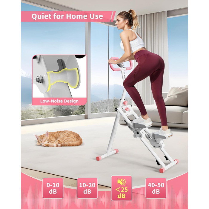 Вертикальний тренажер для кардіо, сходи для дому, вертикальний альпініст з ручкою для тренувань всього тіла, 3 регульовані висоти, LCD-дисплей, компактний та складаний, рожевий