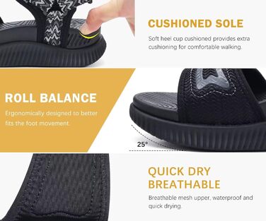 Жіночі трекінгові сандалі KuaiLu: зручні ортопедичні сандалі для піших прогулянок та спорту, літні сандалі на шнурівці, чорні (39 EU)