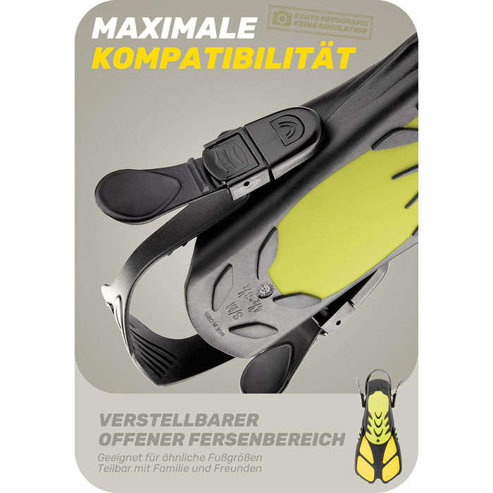CAPAS Ласти для снорклінгу та дайвінгу, дорослі та дитячі (26-35 розмір), відкрита п'ятка, регульовані, жовті