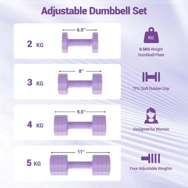 Дірекс стійка для штанги з 3/5 рівнями, для гантелей, гир, штанги, до 500 кг, регульована (з набором гантелей 10 кг, фіолетовий)