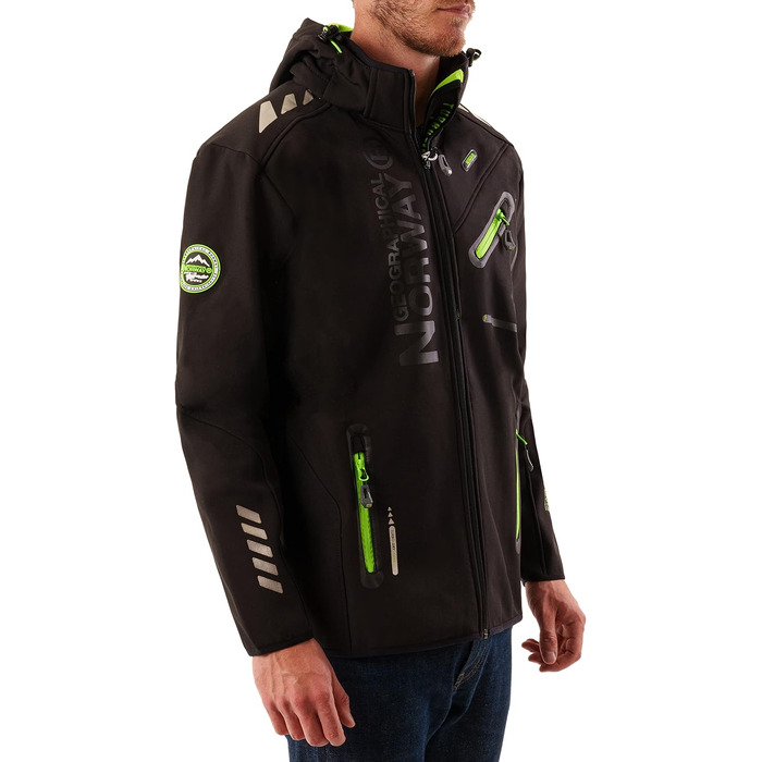 Чоловіча водонепроникна куртка-софтшелл Geographical Norway Royaute з капюшоном, тактичний віндбрейкер для гірських походів та лиж, чорно-зелена, XL