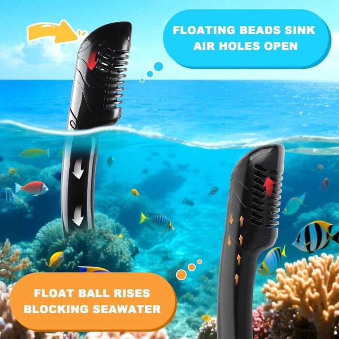 Набір для снорклінгу для дорослих та дітей: маска та трубка Dry, антизапітніння, анти-тік, чорний