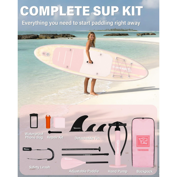 SUP дошка TIGERXBANG надувна для дорослих та дітей, комплект для Stand Up Paddling, рожева/зелена 320 см