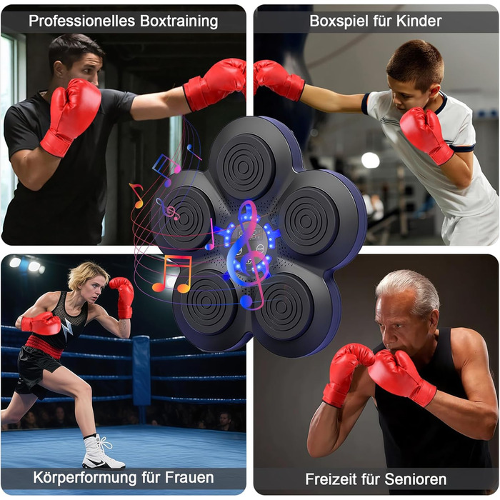 Музична боксерська машина з Bluetooth, LED-підсвічуванням та регулюванням інтенсивності, для дорослих та дітей, для зняття стресу