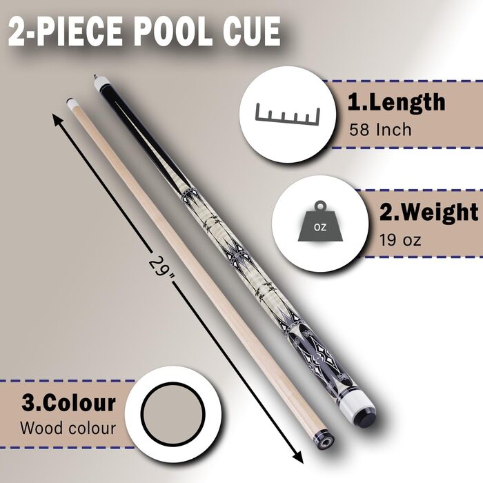 Sinsilvie: Більярдний кий для пулу з наконечником 13 мм, 19/20 oz, 1/2 кленова деревина, чорний або білий, для чоловіків та жінок