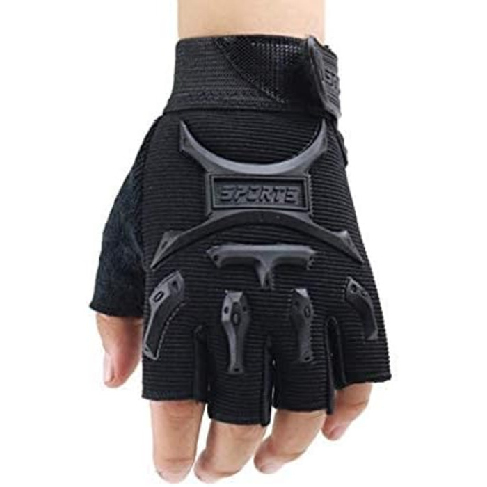 Дитячі велосипедні рукавички Long Keeper - півпальчикові, для катання на велосипеді, скейтборді, роликах, скелелазіння (чорний)