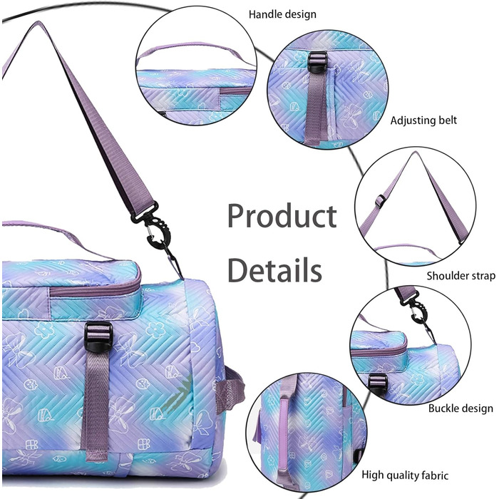 Спортивна сумка AUNGKWANG для дівчаток, водонепроникна, з відділенням для взуття та мокрих речей (рожева/фіолетова)