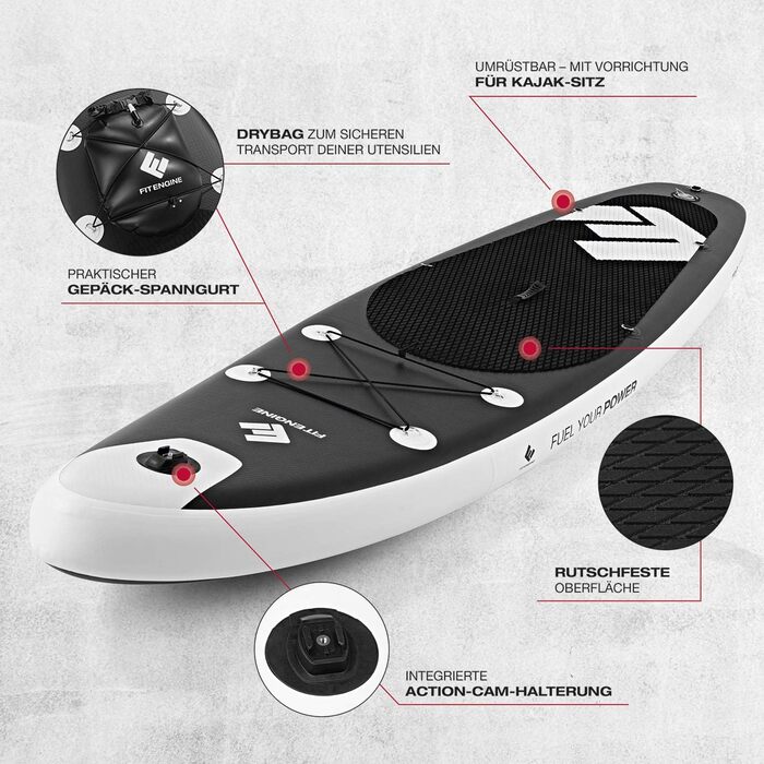 Надувна SUP-дошка FitEngine Allrounder 12', 365 см, комплект: весло, насос, drybag, чохол для телефону, drop-stitch технологія, універсальна для дітей і дорослих