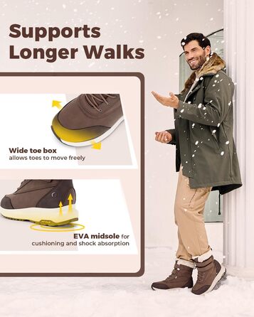 Черевики зимові чоловічі FitVille широкі, теплі, водонепроникні, з підкладкою, короткі, зимові, для вулиці, антиковзаючі (42 EU, коричневі)