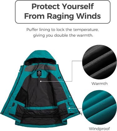 Жіноча водонепроникна куртка Wantdo для катання на лижах з капюшоном та флісовою підкладкою, зелена