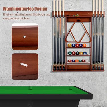 Тримач для бильярду GYMAX на 8 київ та аксесуари, настінний, з натурального дерева (кленові), 79 x 8 x 91 см, коричневий