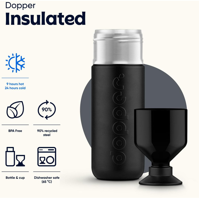 Термос Dopper Insulated Blazing Black 1 л – подвійні стінки, нержавіюча сталь, герметична, зберігає холод 24 год/тепло 9 год, пляшка для води, чаю, кави