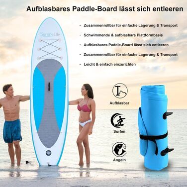 Надувна SUP-дошка SereneLife з аксесуарами для дітей і дорослих, антиковзка поверхня, насос, весло, рюкзак для перенесення, комплект для серфінгу