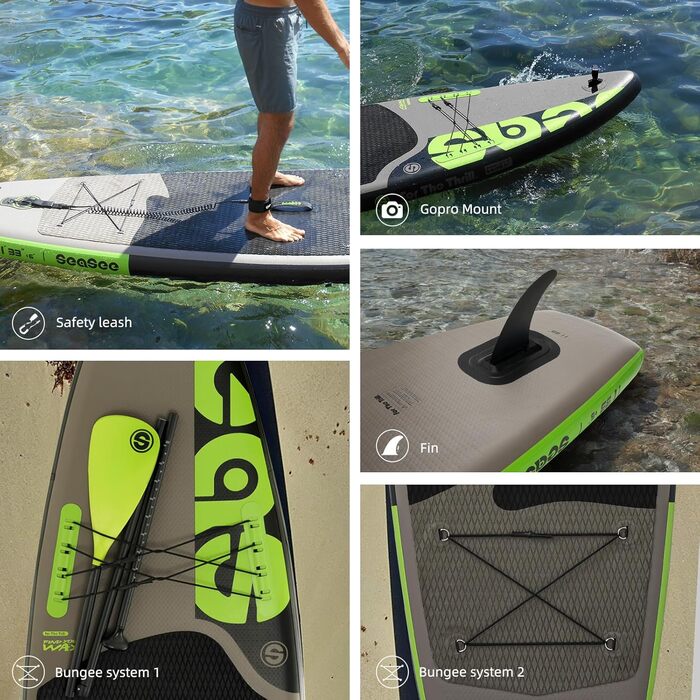 Надувна SUP-дошка для дорослих, 83 см, з аксесуарами, сіра
