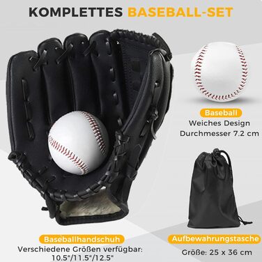 Рукавиця для бейсболу та софтболу Rechte Hand (12.5 дюймів, чорна) - для дорослих, тренувальна/змагальна, потовщена, міцна