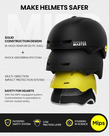 Комплект шолома для сноуборду та лиж OutdoorMaster MIPS з маскою PRO, регульований, чорний, розмір S, для чоловіків, жінок та підлітків