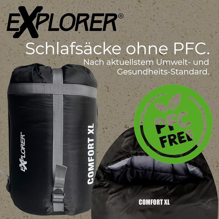 Сплячий мішок EXPLORER® Comfort XL -23°C -5°C, 3-4 сезони, зимовий, для дорослих, 230x85x70 см, чорний