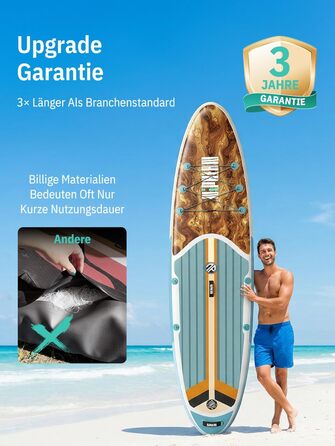 Надувне SUP-борд Niphean Stand Up Paddle Board з сидінням та аксесуарами, 320 см, для 2 осіб (200 кг), Greenwave Woodtune з StabilTrac-фіном