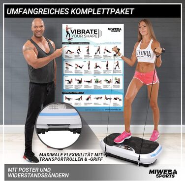 Платформа для фітнесу Miweba Sports 4D Wave MV300, 800 Вт, Bluetooth, браслет-пульт, тренувальні стрічки, для схуднення, спалювання жиру, домашній тренажер, 3 роки гарантії, чорна