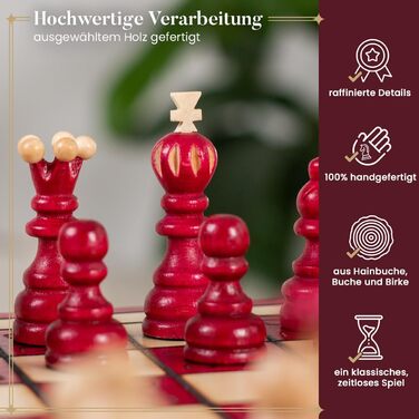 Шаховий набір Intarsien Pearl XL з вишневого дерева | Master of Chess | Класичний шаховий набір 42 см для дітей та дорослих | Шахове поле з фігурами (Червоний XL)