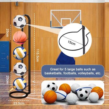 Стійка для зберігання м'ячів для футболу (5 шт.) - білий колір, багатоярусна, для демонстрації