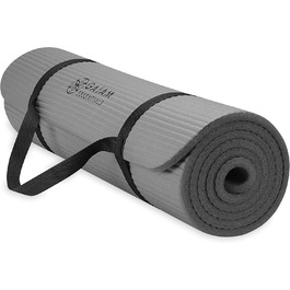 Йога-мат Gaiam Essentials, товстий, для фітнесу та тренувань, зручний ремінь для перенесення, 183x61x1 см, сірий