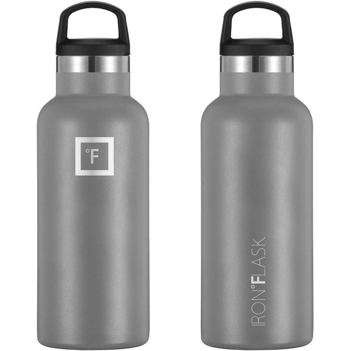 Фляга з нержавіючої сталі з 3 кришками - термофляга, витокозахисна, металева, двостінна, ізольована, без BPA, з трубочкою - 470 мл, графітовий колір