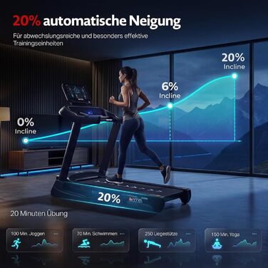 Бігова доріжка AsVIVA T20 Pro для дому: складана, швидкість до 18 км/год, нахил 20%, амортизація, макс. вага 150 кг, тренажер для кардіо та витривалості