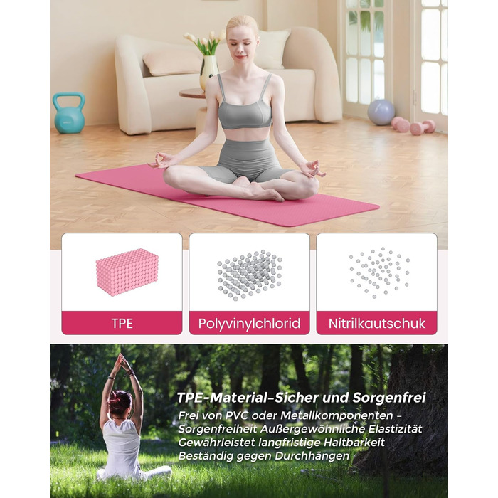 Килимок для йоги та пілатеса Narwhal з екологічного TPE, протиковзкий фітнес-мат для тренувань зі стрічкою для перенесення (Слива, 183 x 61 x 0.6 см)