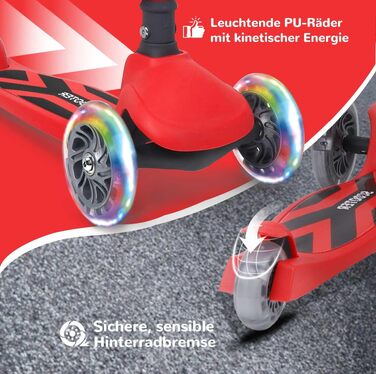 Дитячий самокат-триколісник 2 в 1 Stompa Roller для дітей від 2 років до 50 кг, з LED-колесами, складаним сидінням та регулюванням висоти (Червоний)