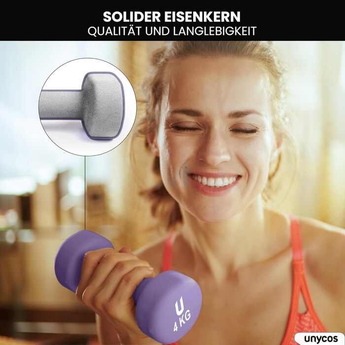 Гантелі неопренові UNYCOS 2 шт. (1-10 кг) - короткі, антиковзаючі для жінок та чоловіків, проти ковзання | для фітнесу, силових тренувань, пілатесу, гімнастики, домашнього спортзалу