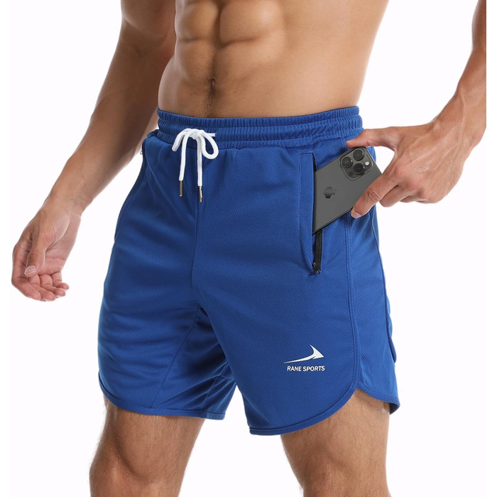 Спортивні шорти для бігу та фітнесу з блискавкою, Navy Blue (синій) з петлею для рушника (L, синій)