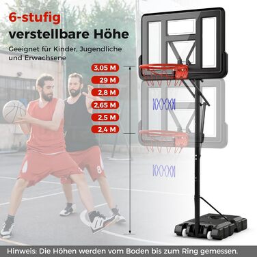 Баскетбольне кільце Gymax вуличне, регульована висота 204-358 см, стійка на колесах, з обтяжувачем, для підлітків та дорослих