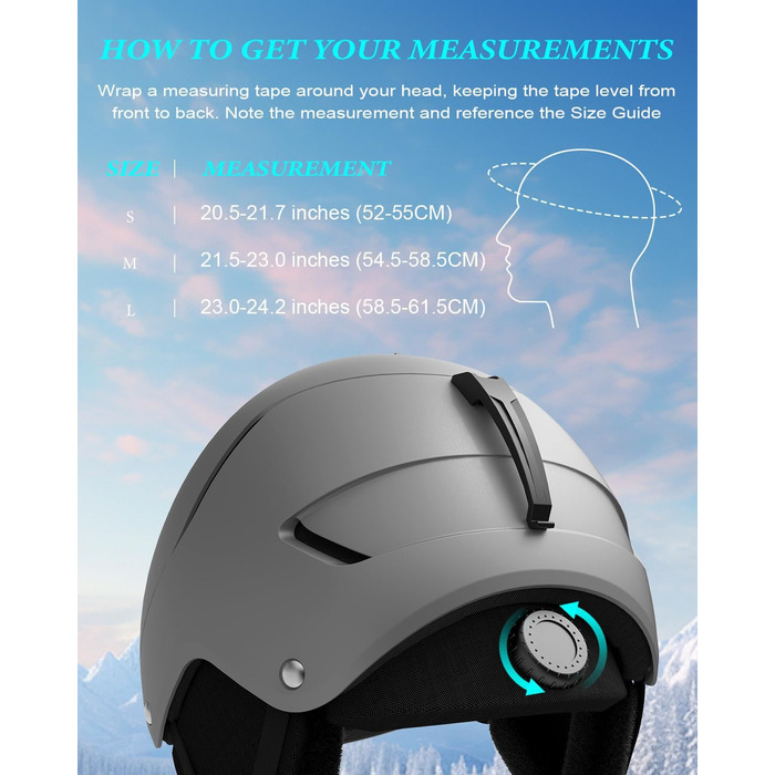 Шолом для сноуборду та лиж чоловічий/юнацький, регульований розмір, флусові навушники, вентиляційна система, сумісний зі склоначоком (Titanium metal ash, L)