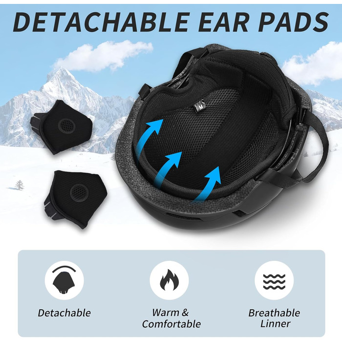 Шкільний шолом з маскою, DXH811. Унісекс, знімні навушники, дихаюча вентиляція, регульований захист від УФ-випромінювання. Підходить для сноубордингу та катання на лижах. Матовий чорний + маска + шолом M