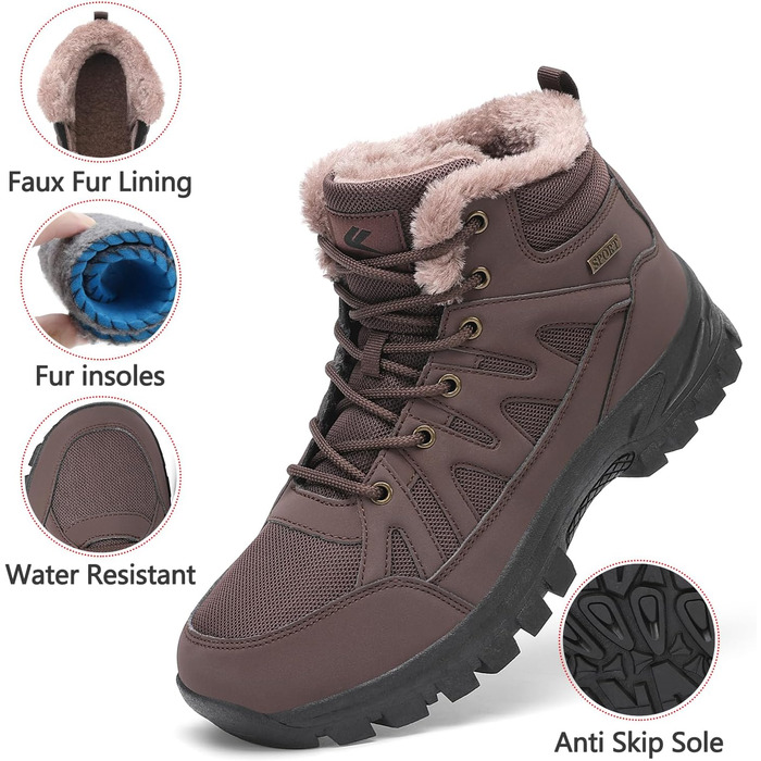 Чоловічі зимові черевики FLARUT: теплі, водонепроникні, для хайкінгу та трекінгу (колір: темно-коричневий, розмір: 39 EU)