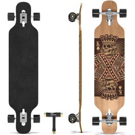 Лонгборд SKATRO Dropthrough Freeride з T-Tool Blackskull, скейтборд для фрірайду, чорний