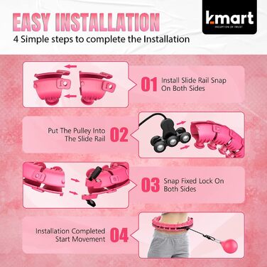 Смарт обруч K-MART для фітнесу, 24 знімних сегменти, 360° масаж, обтяжений, для схуднення, автоматичний обертальний м'яч, рожевий
