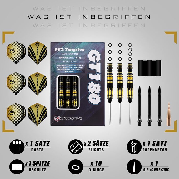 Дарти WIN.MAX Tungsten 90% (24г) з металевим наконечником - 3 шт., професійні сталеві дротики