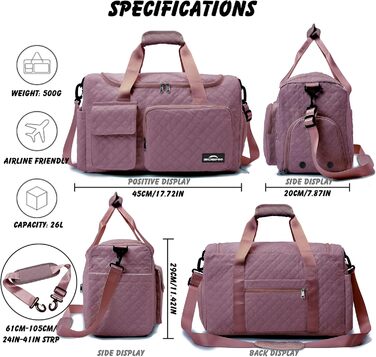 Спортивна сумка для жінок та чоловіків з відділенням для взуття та мокрих речей, водонепроникна сумка для подорожей, йоги, залу та басейну (Колір: Бузковий)