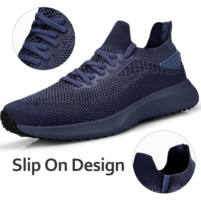 Чоловічі кросівки для бігу та занять спортом: легкі, дихаючі, модель Slip-on, колір - темно-синій, розмір 42 EU