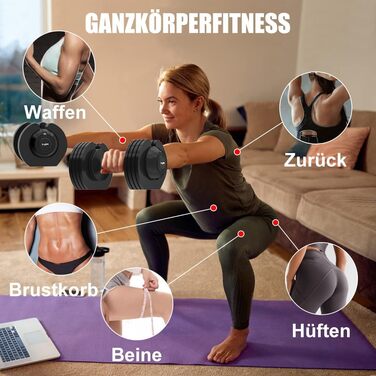 Регульовані гантелі Newpower Fitness 20 кг, 5 рівнів ваги, компактні для тренувань вдома, для чоловіків та жінок