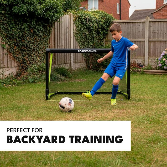 BazookaGoal Оригінальні розкладні ворота для футболу - Mini Pop-Up Tor для дітей та дорослих, 1,20 x 0,75 м, чорний