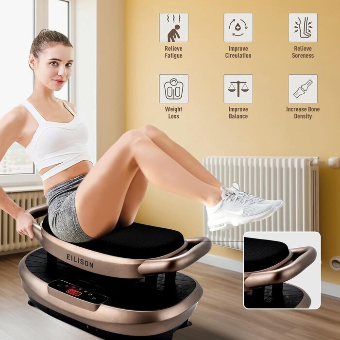 Машина для тренувань EILISON FITABS 3D з вібрацією та сидінням: вібрація, пульсація, платформа для віджимань, лімфодренаж, схуднення, відновлення. Кольори: Braun, Schwarz, Silber